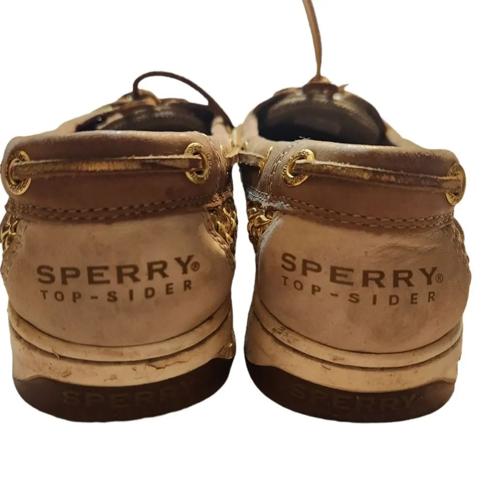 Sperry Top Siders Shoes Beige Gold Womens Size 7M